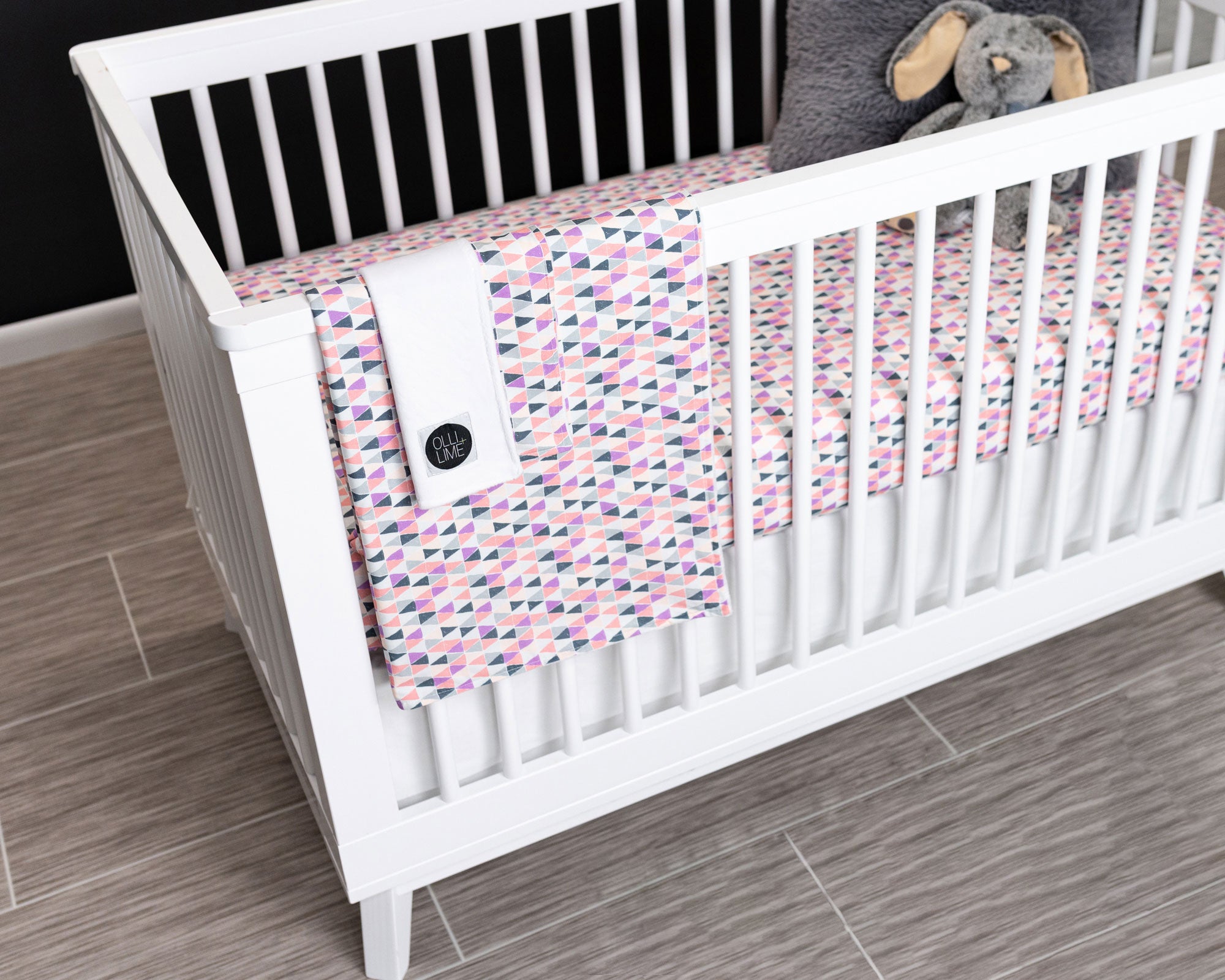 Pink Banners Marching - Deluxe Nursery Bedding Set - Rose/Peach/Gray/Black - Olli+Lime
